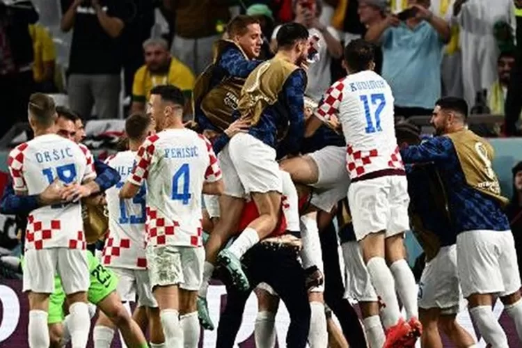 Kegembiraan tim Kroasia setelah memastikan diri maju ke semifinal Piala Dunia Qatar 2022.