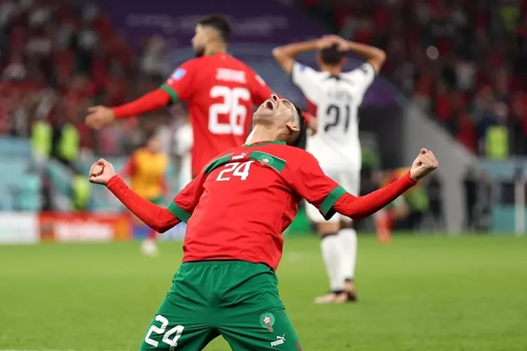 Luapan emosi pemain Maroko setelah pertandingan usai.