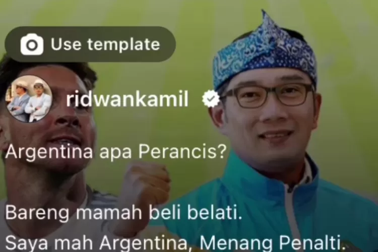 Gubernur Jawa Barat Ridwan Kamil prediksi benar kemenangan Argentina juara Piala Dunia 2022 foto: Instagram