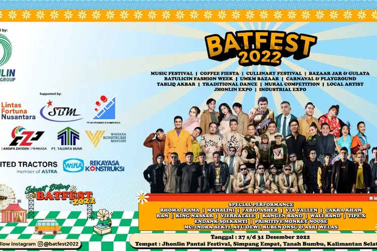 Batfest 2022 bakal dipusatkan di Jhonlin Pantai Festival, di area seluas 12,4 hektare yang sanggup menampung 50 ribu penonton (Ist)