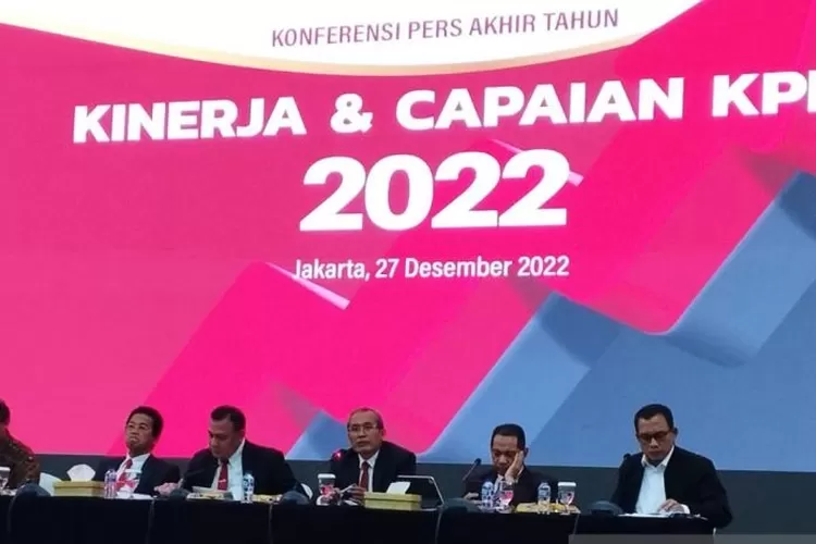 Suasana konferensi pers "Kinerja dan Capaian KPK 2022" di Gedung Merah Putih KPK, Jakarta, Selasa (27/12/2022).  (ANTARA/Benardy Ferdiansyah)