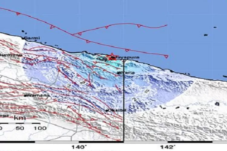 Lokasi gempa hari ini 2.58 Lintang Selatan-140.67 Bujur Timur atau 13 KM Timur Laut Kota Jayapura.  (Twitter/@infobmkg)
