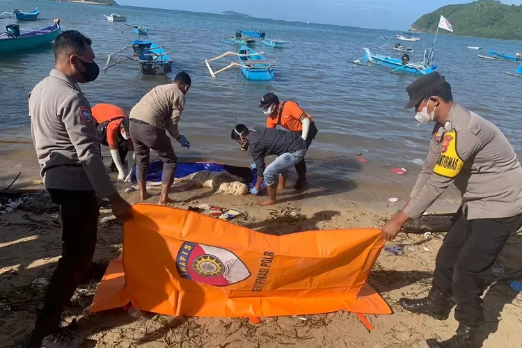 Polisi bersama warga menemukan mayat terapung di Pantai Kertasari, Sumbawa Barat. (Suara Karya/istimewa)