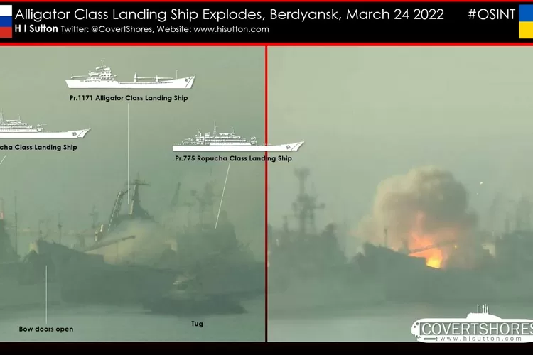 Potret kapal perang Rusia yang habis terbakar dan tenggelam akibat serangan rudal dan artileri dari pasukan militer Ukraina (13/02/2023). (US. NAVAL INSTITUTE)