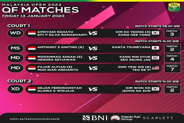 Link Nonton Live Streaming Perempat Final Malaysia Open 2023 Hari Ini Pukul 08.00 WIB, Ada 5 Wakil Indonesia yang Masih Berjuang ( www.instagram.com/@badminton.ina)