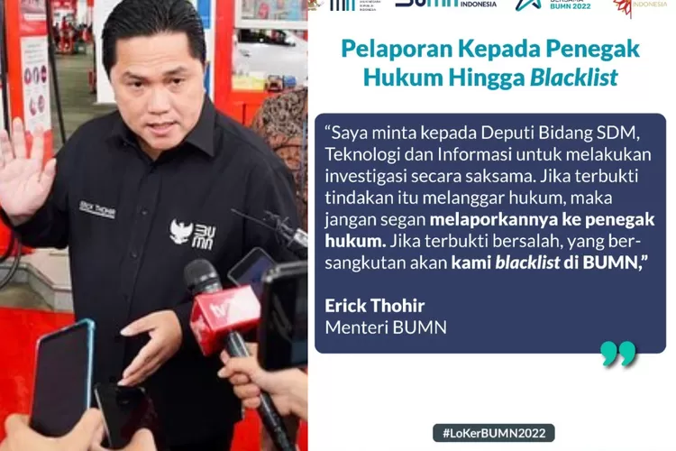 Menteri BUMN Erick Thohir dan Pernyataannta Terkait Joki Tes RBB (Instagram @erickthohir @fhci.bumn)