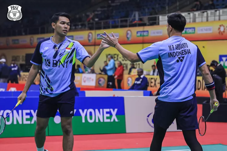 Fajar Alfian/Muhammad Rian Ardianto di laga India Open 2023 (Foto: Gorajuara.com/dok: Instagram @badminton.ina)