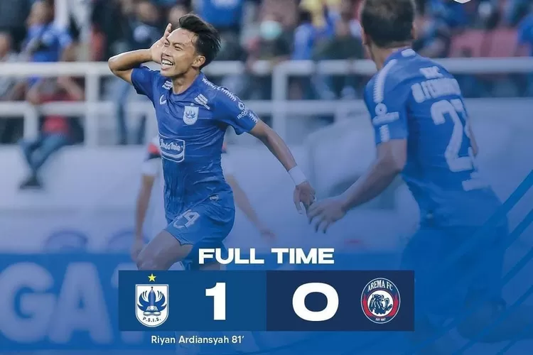 Pemain PSIS Semarang Riyan Ardiyansyah saat selebrasi usai menjebol gawang Arema FC.  (Instagram @liga1match)