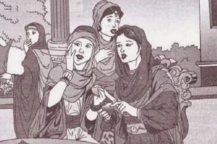 Ilustrasi para wanita yang tanpa sadar memotong jari tangan mereka karena terpana melihat ketampanan Nabi Yusuf. (dunia-nabi) 
