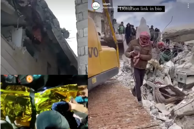 Potret penyelamatan para korban gempa Turki yang terjebak di reruntuhan bangunan. (Kolase Twitter.com/@BadarTiger/@BNODesk, Instagram.com/@islam)