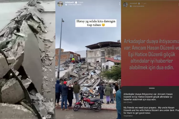 Pasangan YouTuber Isti ve Musab khawatir karena keluarganya di Hatay tak dapat dihubungi pasca gempa Turki. (Kolase foto Twitter.com/@BNODesk, Instagram.com/@istialqadri/@msbdznli)