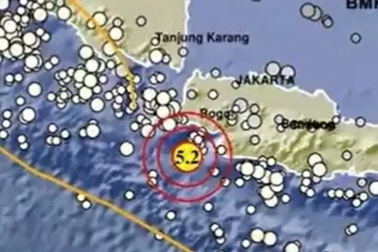 Ilustrasi gempa Banten magnitudo 5,2 Selasa 7 Februari 2023 (Twitter @infoBMKG)