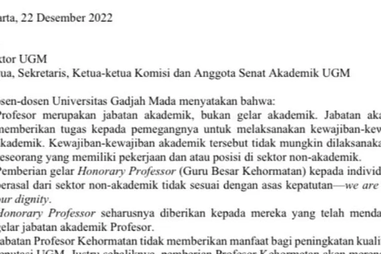 Dosen UGM Tolak Berikan Gelar Guru Besar Kehormatan Untuk Pejabat, Ini ...