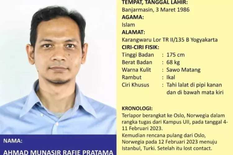 Dosen UII dikabarkan Hilang Usai Kunjungan ke Norwegia (Instagram/@poldajogja)