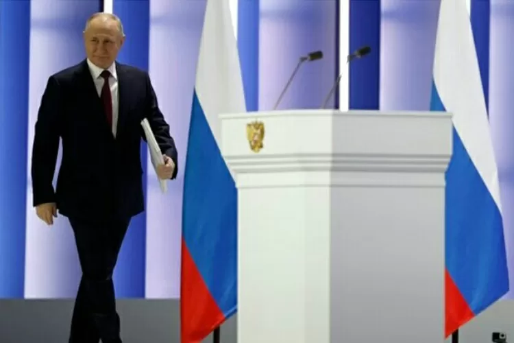 Presiden Rusia Vladimir Putin tiba untuk menyampaikan pidato kenegaraan tahunannya di Moskow, Rusia.