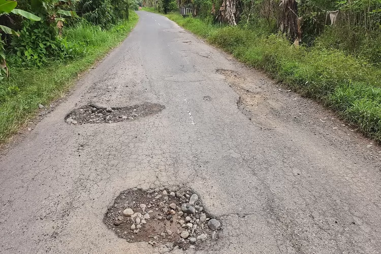 Ruas jalan yang mengalami kerusakan di Desa Tungkal Utara Kota Pariaman yang perlu perbaikan dari pihak berwenang di kota tersebut.