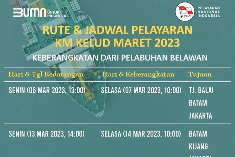 Jadwal Terbaru Kapal Pelni KM Kelud Rute Jakarta - Medan Bulan Maret ...