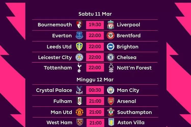 Jadwal liga Inggris pekan ke-27 (sumber: instagram plforindonesia)