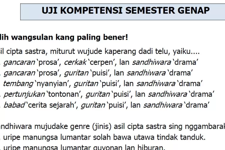 Uji Kompetensi Semester Genap Bahasa Jawa kelas 12 halaman 125 126 127 128 129