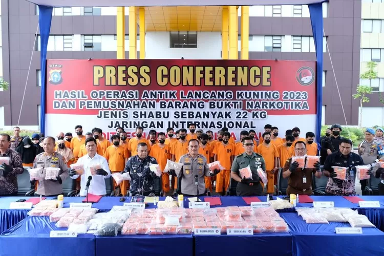 Polda Sumbar Gagalkan Peredaran 87 Kilo Sabu dan 55.452 Butir Pil Ektasi Dalam Operasi Antik Lancang Kuning 2023 (foto humas Polda Riau)