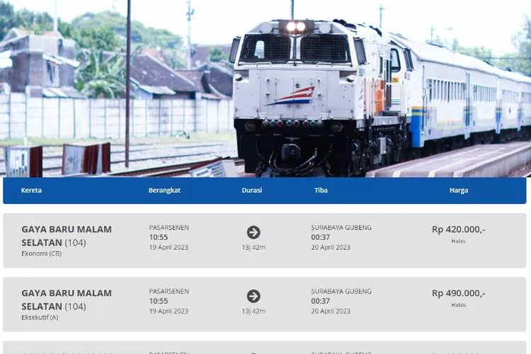 Tiket Kereta Api  H-3 Hingga H-1 Lebaran 2023 Sudah Habis Terjual(tangkap layar kai.id)