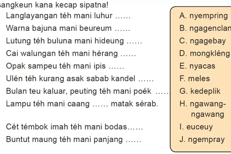 Soal Bahasa Sunda kelas 5 halaman 54 Pamekar Diajar Basa Sunda