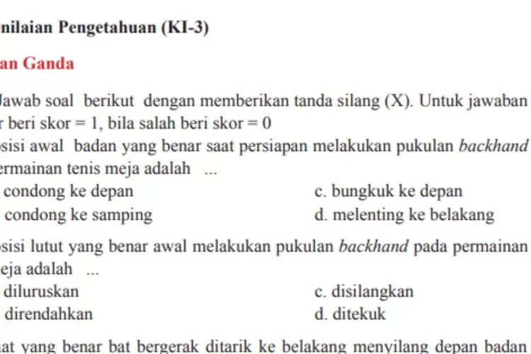 Soal penilaian pengetahuan PJOK kelas 8 halaman 127 128