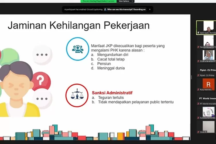 Sosialisasi program JKP digelar BPJS Ketenagakerjan Surabaya darmo secara daring