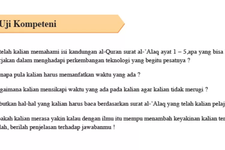 Uji Kompetensi Al Quran Hadis kelas 9 halaman 61 Kurikulum 2013