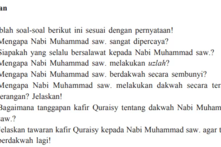 Soal Uraian Agama Islam PAI kelas 7 halaman 74 Kurikulum 2013