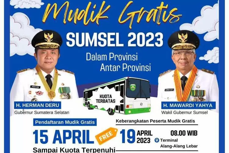 Mudik gratis ke dalam provinsi, Sumatera dan Jawa dibuka GUbernur Sumsel. Pendaftarannya dibuka 15 April dan 19 April berangkat (tangkapan layar flyer pemrpov sumsel)