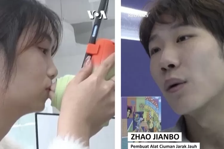Pemuda China ciptakan bibir palsu dari silikon, bisa untuk pasangan yang LDR yang ingin mencium pasangannya lewat ponsel (Foto: Instagram @voaIndonesia)