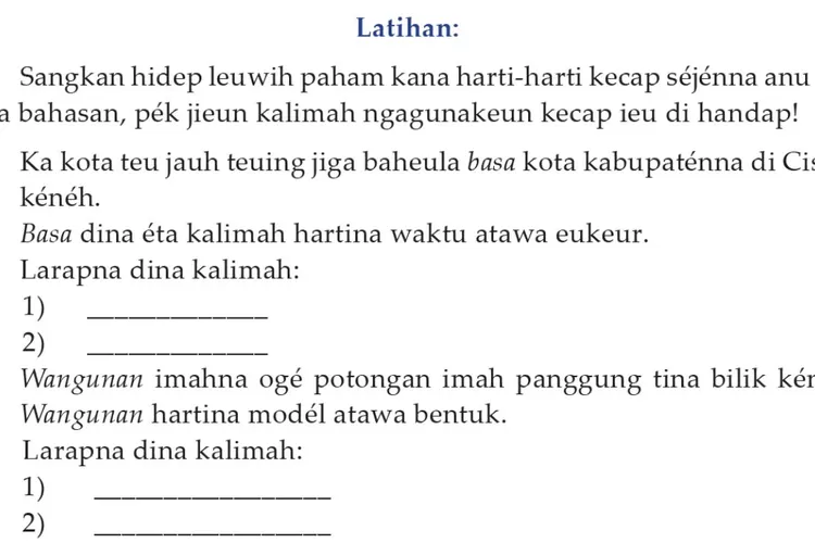 Latihan Bahasa Sunda kelas 8 halaman 101 102 Kurikulum 2013