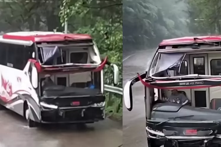 Sopir Tuai Pujian! Ini Penampakan Otobus di Sitinjau Lauik Sumatera Barat yang Viral Tanpa Kaca Depan (IG trucksumbar32 )