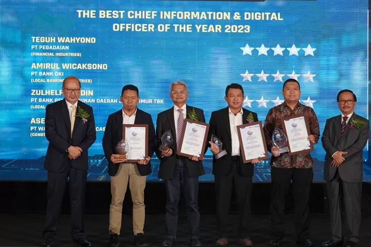 Bank Jatim saat menerima 3 penghargaan sekaligus di ajang Digital Technology &amp; Innovation Awards 2023