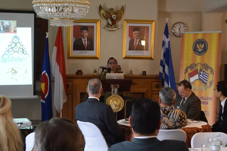 Indonesian-Hellenic Business Forum (IHBF) yang digagas oleh KBRI Athena resmi diluncurkan pada tanggal 21 Maret 2023 secara hybrid. (Istimewa)