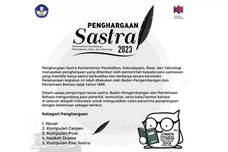 Badan Bahasa Gelar Penghargaan Sastra Kemendikbudristek 2023, Ini ...