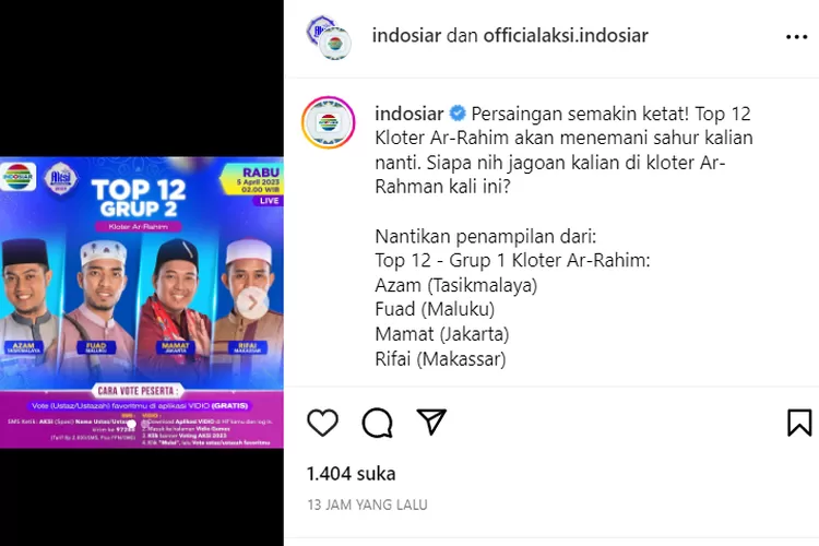 Aksi Indonesia 2023 Indosiar Top 12 Grup 2 Kloter Ar-Rahim (screenshot Instagram/Indosiar)