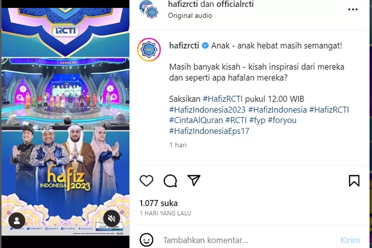Hafiz Indonesia 2023 RCTI (screenshot Instagram/hafizrcti)