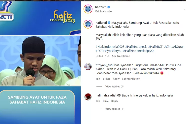 Hafiz Indonesia 2023 (screenshot Instagram/hafizrcti)