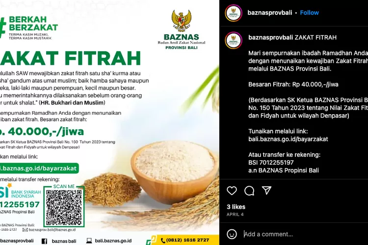 Besaran Zakat Fitrah Uang Di Bali Pada Ramadhan Ketik News