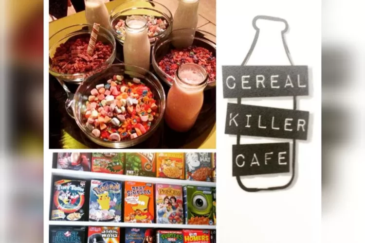 Makanan sereal yang disajikan oleh restoran Cereal Killer Cafe lengkap dengan toping dan susu (Pinterest/Cereal Killer Cafe)