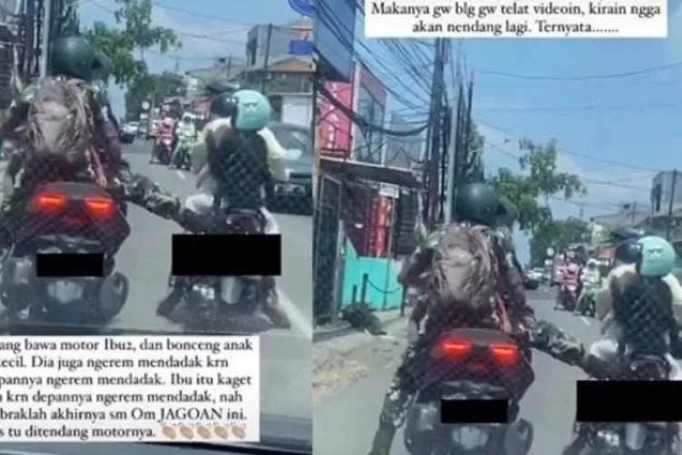 Arogan! Terduga Oknum Tentara Tendang Ibu-Ibu yang Bonceng Anaknya (twitter.com/@txtdaripriaberseragam)
