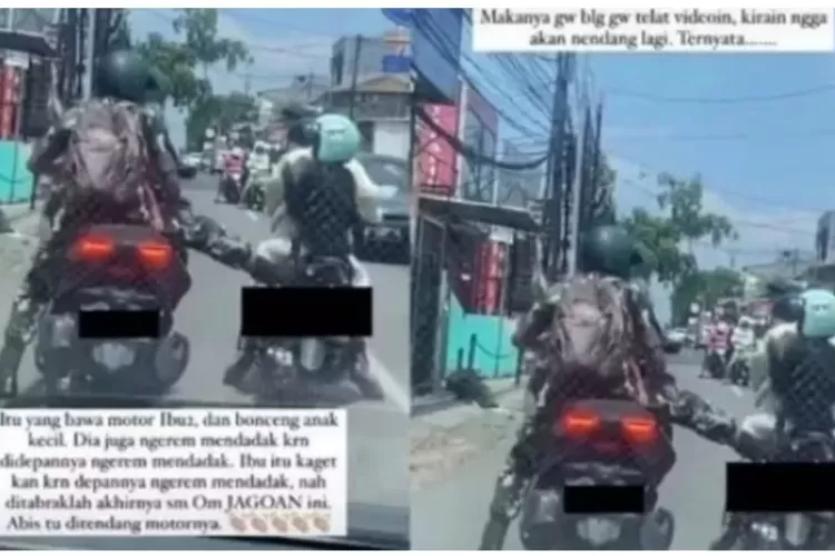Sok Jago! Seorang Tentara Arogan Tendang Pengendara Sepeda Motor Seperti Koboi Jalanan