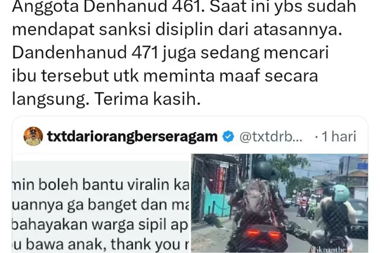 Inilah Profil Oknum Tentara yang Tendang Ibu-ibu yang Bonceng Anaknya Sekuat Tenaga (Tangkap Layar)