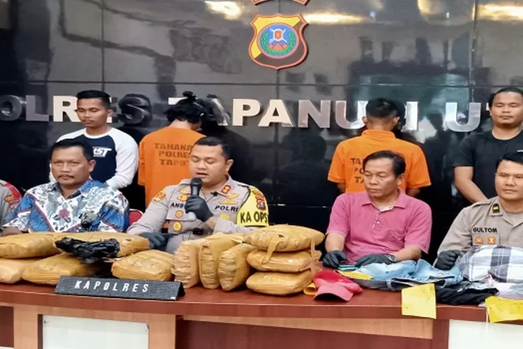 Kapolres Taput Johanson Sianturi Beri Penjelasan Terkait Penangkapan Pengirim Ganja Antar Provinsi di Mapolres Tarutung (Realitasonline/Marudut)