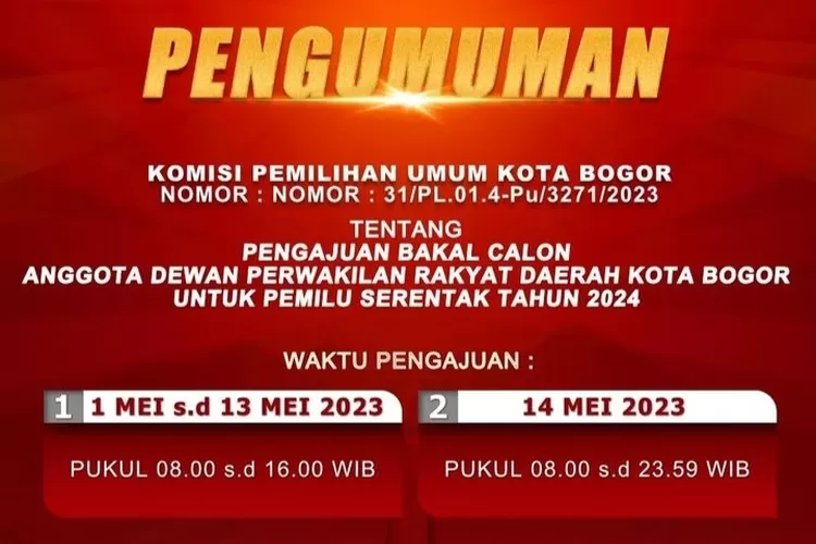 Jadwal Pendaftaran Bacaleg Kota Bogor 2023, Ini Ketentuannya