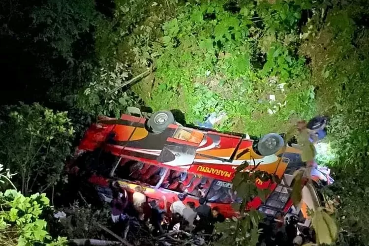 BUS yang jatuh ke jurang di jalur Kebun Kopi Palu Parigi. Foto: fb/Adriyani Jihadini