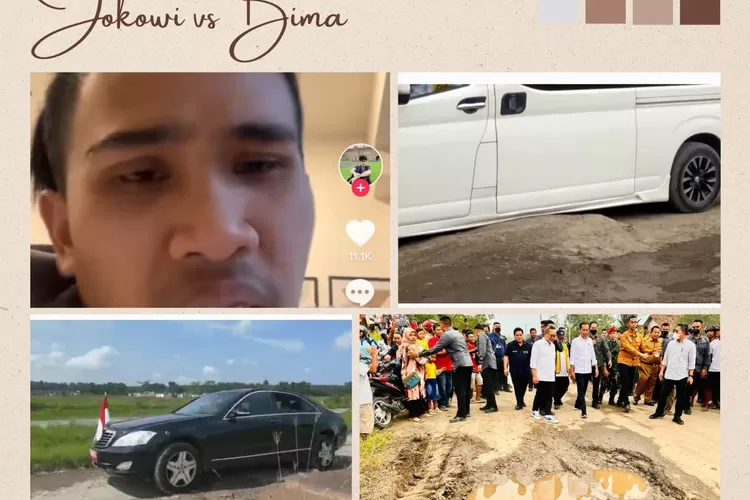 Kolase foto kunjungan Presiden Jokowi meninjau jalan rusak dan komentar tiktoker Bima yangtawararkan mobilibunya biar tak nyangkut, seperti Mercyataupun Alphard.  (tangkapan layar instagram fan tiktok)