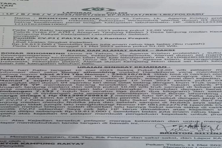 Surat laporan dari polisi atas dugaan penipuan dilakukan pemlik CV PJR (Realitasonline/RS)
